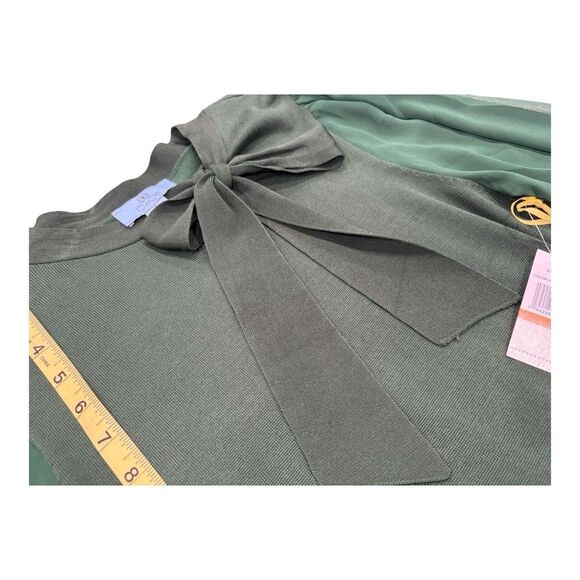 Cece Small Green Dress withh Sheer Sleeves and Bow - Picture 7 of 10